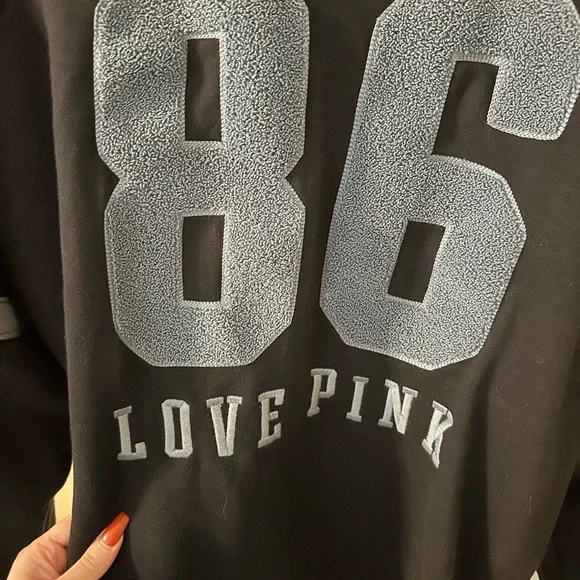 PINK Victoria's Secret Black Sweatshirt with Gray 86 - Picture 4 of 5
